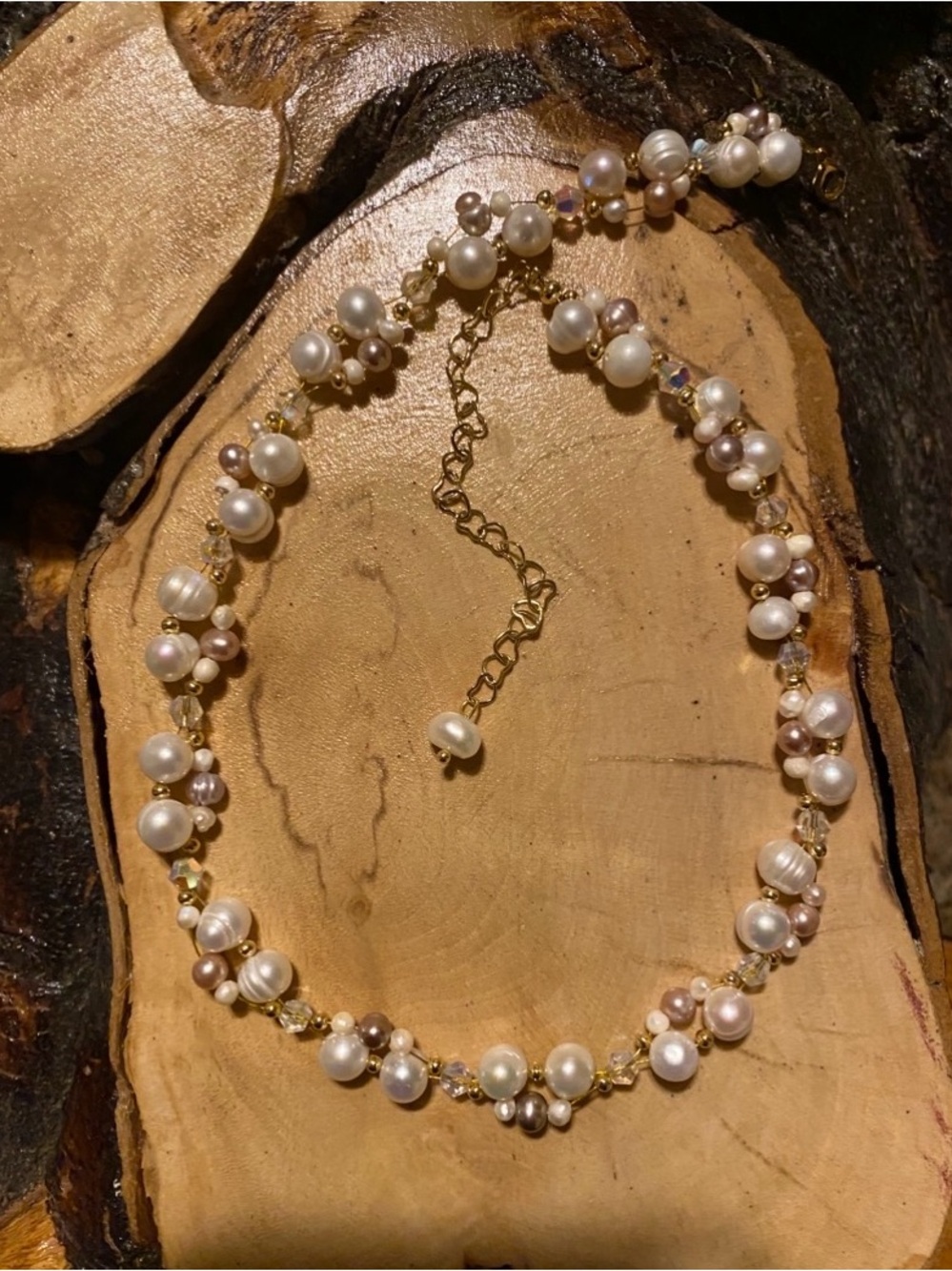 Natural Pearl Multicolor & Australian Crystal Necklace 14K Gold Filled